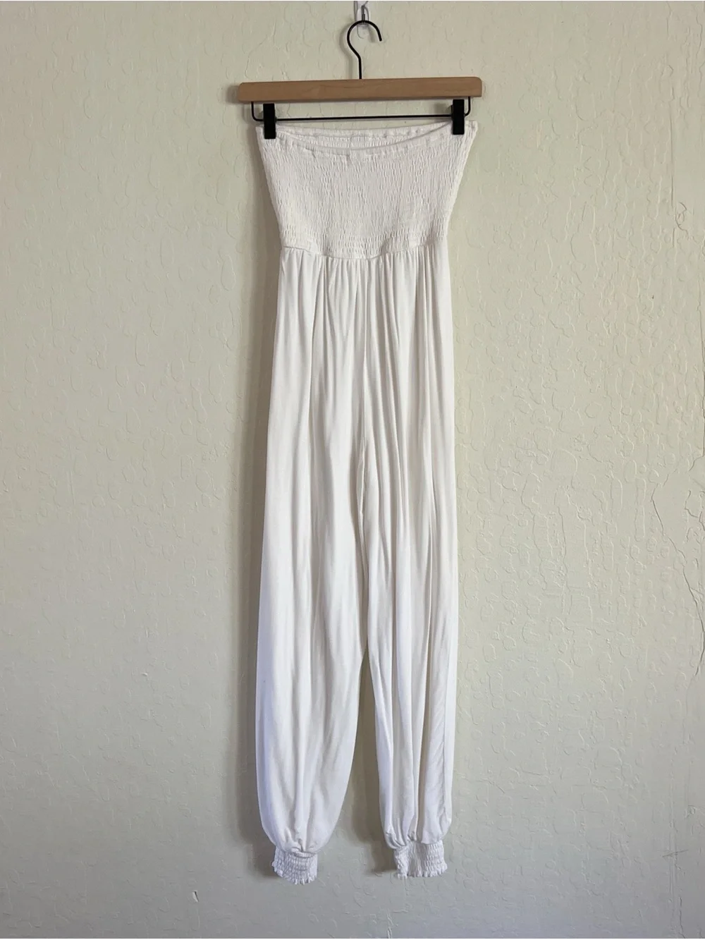 Lovers + Friends Monica Smocked Strapless Jumpsuit XS White Bridal Bachelorette